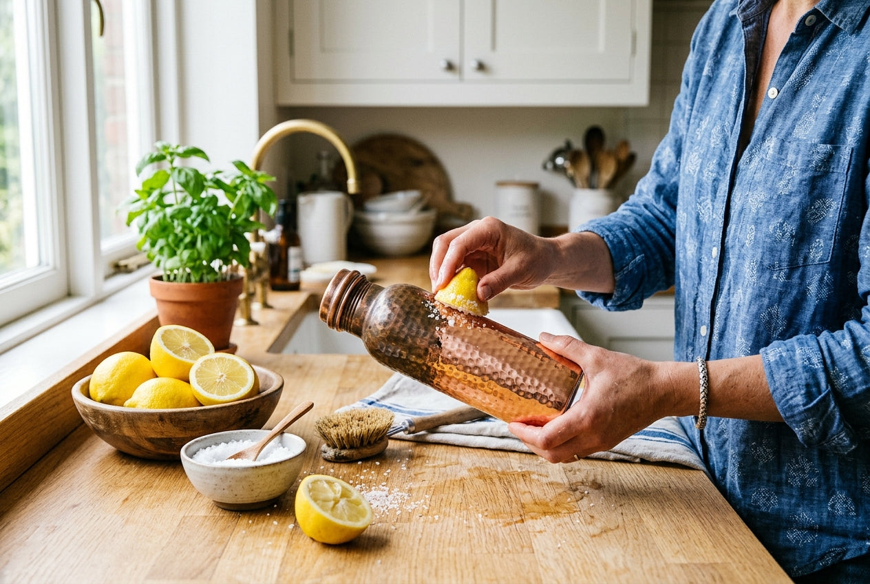 Cleaning copper bottle